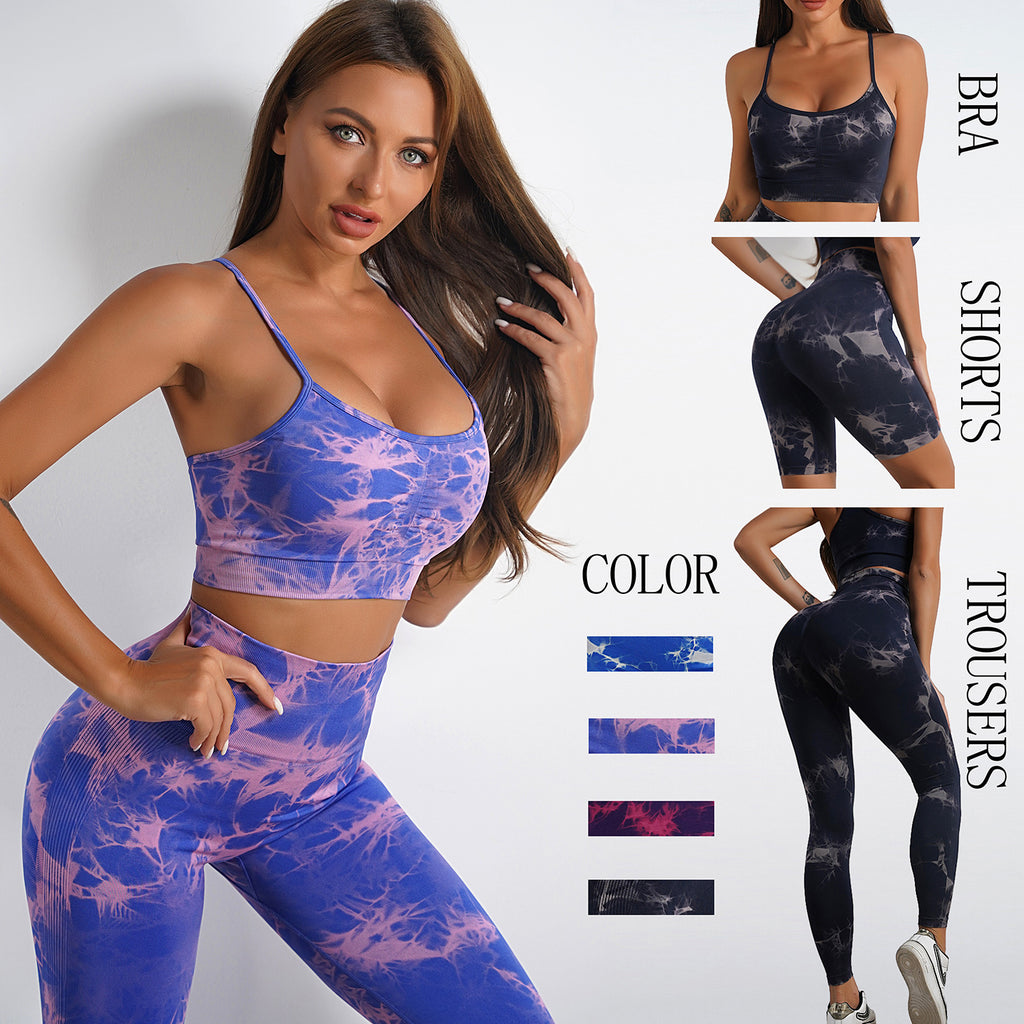 Vibrant Tie-Dye Yoga Suit Set - High Waist Shorts & Crop Top for Women Fitness