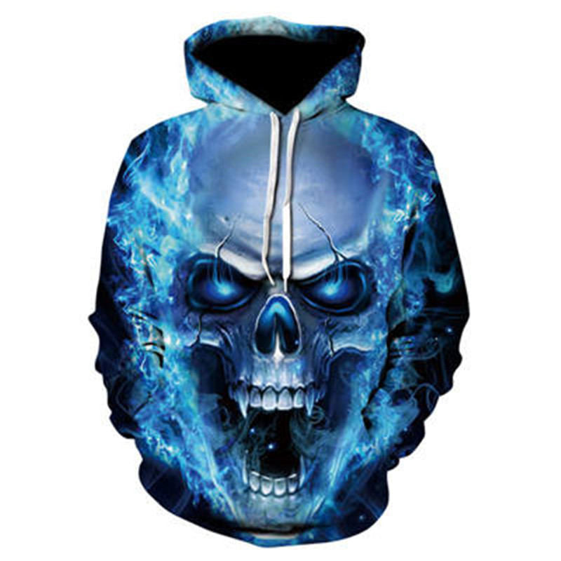 Scary Skull Print Hoodie - Gothic Loose Fit Long Sleeve Hooded Sweatshirt for Street Style