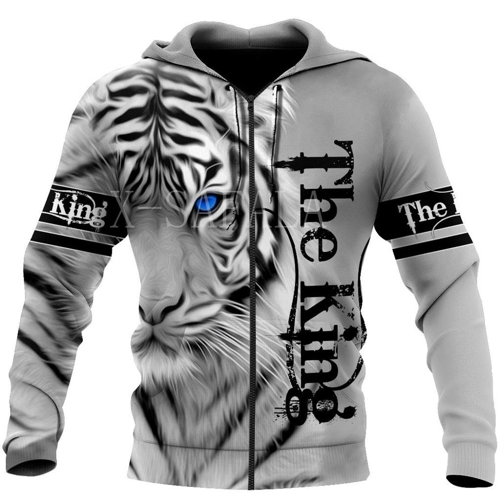 White Tiger 3D All Over Print Hoodie for Men - Zip-Up Pullover Sweatshirt, Casual Streetwear Jacket