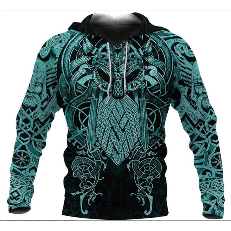 Jing Viking Warrior 3D Print Hoodie - Unisex Norse Mythology All-Over Sublimation Pullover Sweatshirt