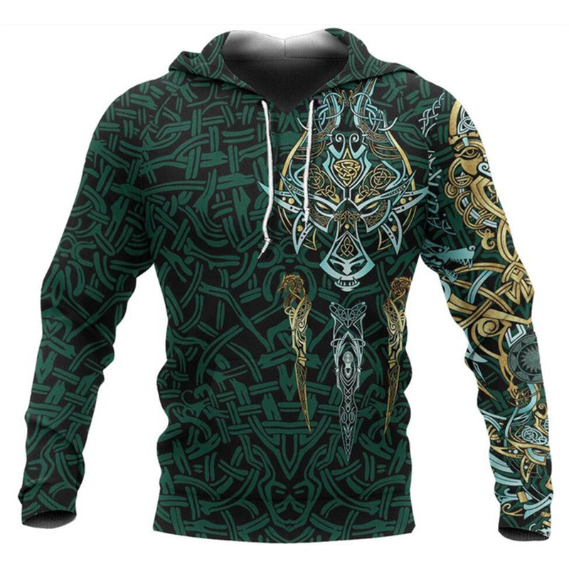 Jing Viking Warrior 3D Print Hoodie - Unisex Norse Mythology All-Over Sublimation Pullover Sweatshirt