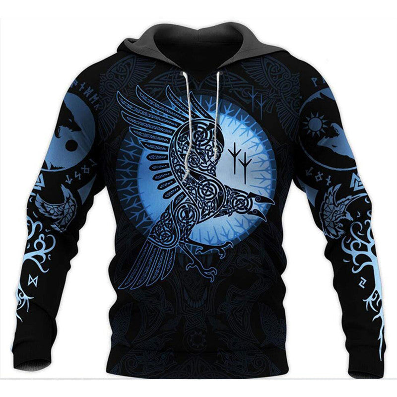 Jing Viking Warrior 3D Print Hoodie - Unisex Norse Mythology All-Over Sublimation Pullover Sweatshirt