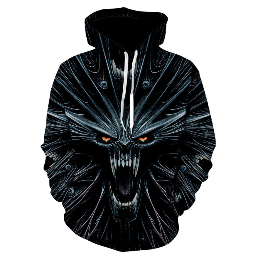 Scary Skull Print Hoodie - Gothic Loose Fit Long Sleeve Hooded Sweatshirt for Street Style