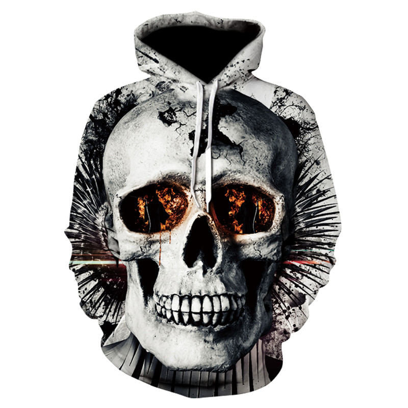 Scary Skull Print Hoodie - Gothic Loose Fit Long Sleeve Hooded Sweatshirt for Street Style