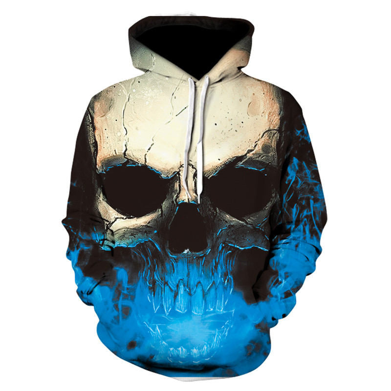 Scary Skull Print Hoodie - Gothic Loose Fit Long Sleeve Hooded Sweatshirt for Street Style
