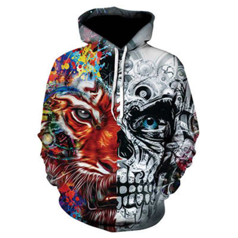 Scary Skull Print Hoodie - Gothic Loose Fit Long Sleeve Hooded Sweatshirt for Street Style