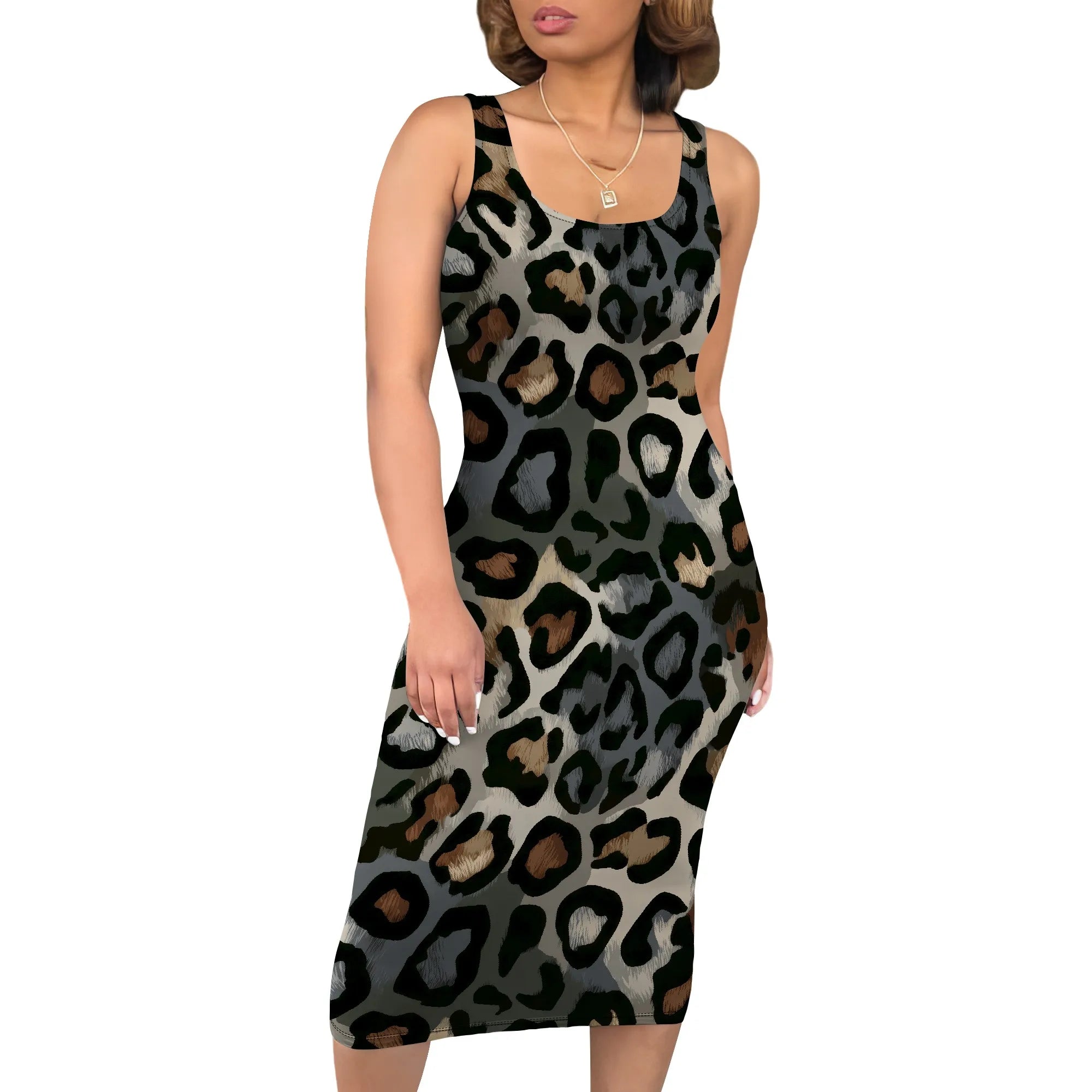 Boho Floral Midi Sundress with Pockets - Sleeveless Women's Tank Dress