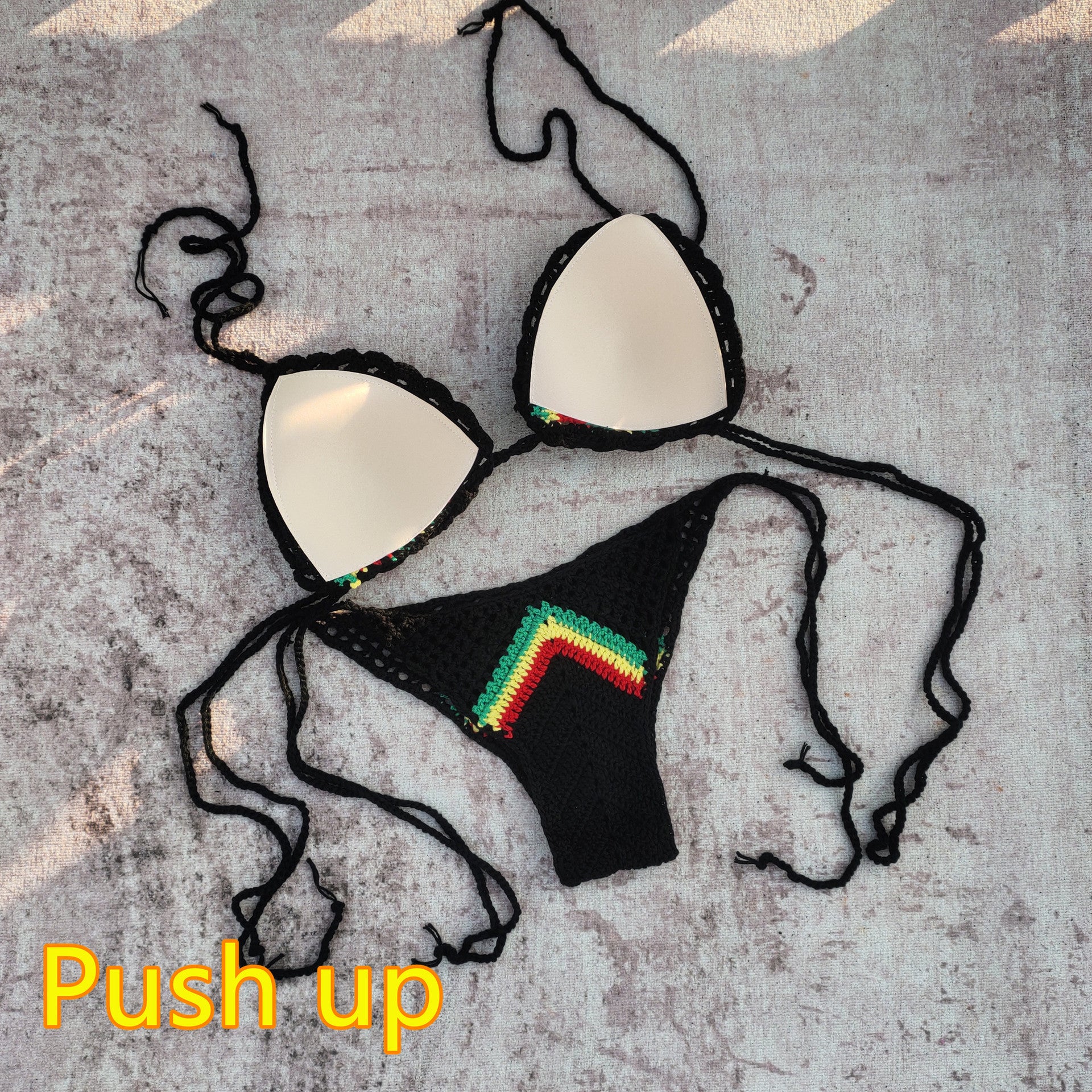 Rasta Crochet Brazilian Bikini Set - Handmade Unlined Triangle Top & High-Cut Bottoms