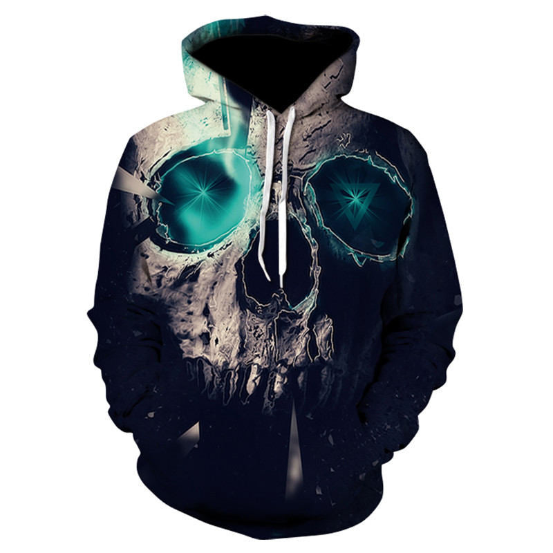 Scary Skull Print Hoodie - Gothic Loose Fit Long Sleeve Hooded Sweatshirt for Street Style