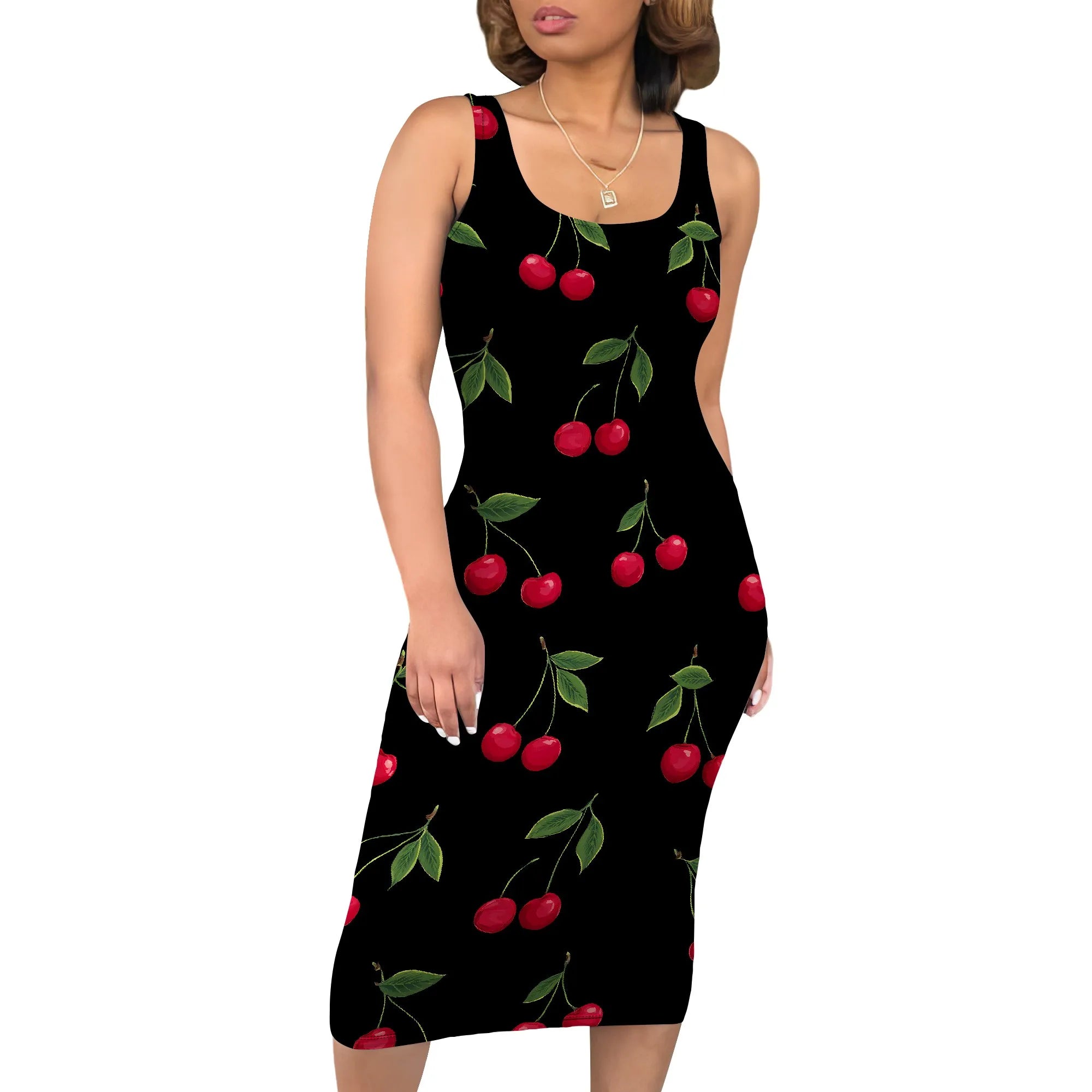 Boho Floral Midi Sundress with Pockets - Sleeveless Women's Tank Dress