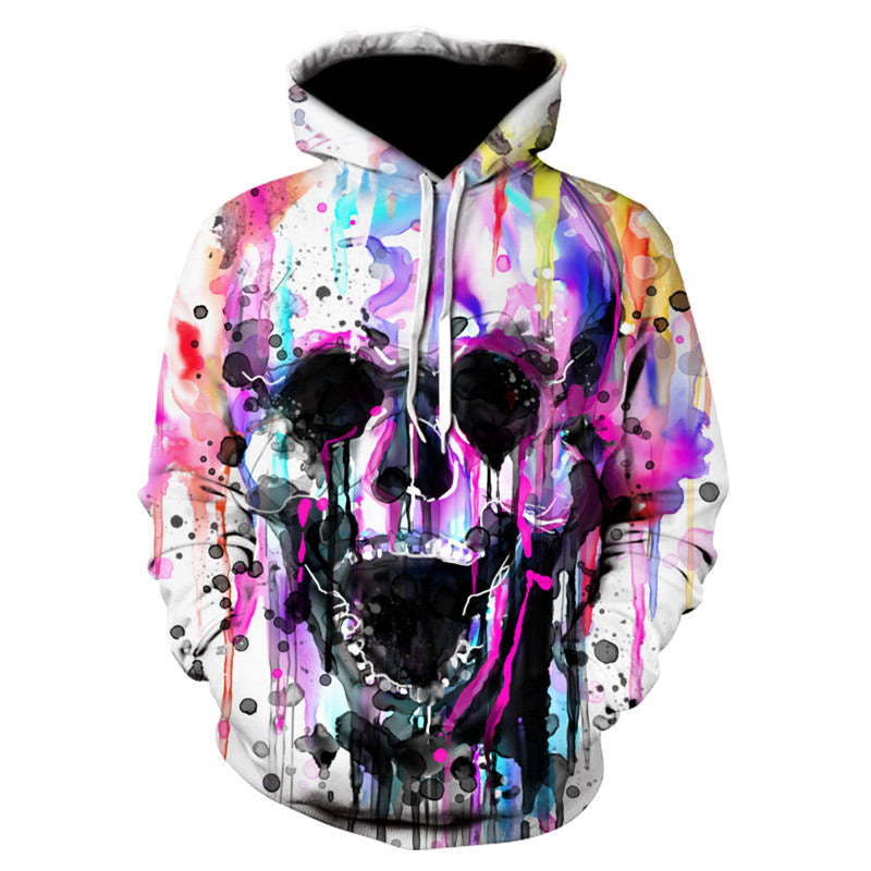 Scary Skull Print Hoodie - Gothic Loose Fit Long Sleeve Hooded Sweatshirt for Street Style