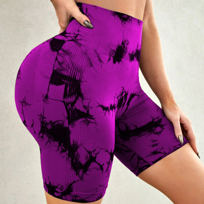 Tie-Dye High-Waisted Hip Lifting Yoga Shorts - Quick Dry Fitness