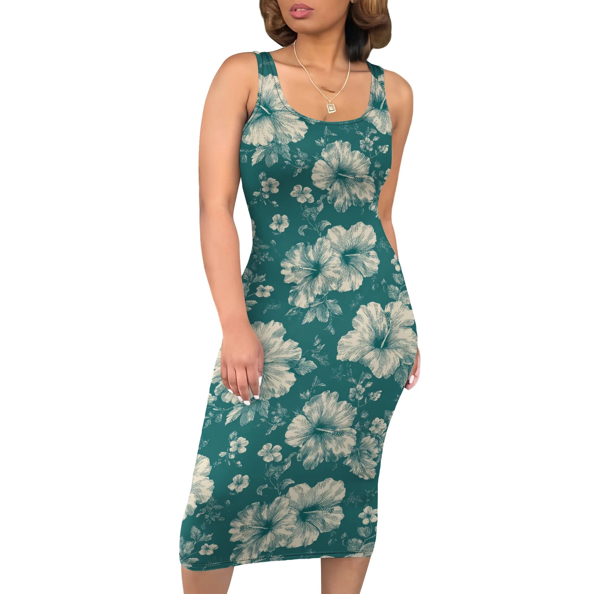 Boho Floral Midi Sundress with Pockets - Sleeveless Women's Tank Dress