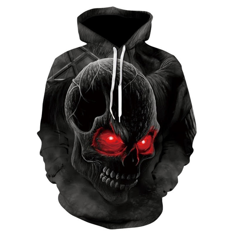 Scary Skull Print Hoodie - Gothic Loose Fit Long Sleeve Hooded Sweatshirt for Street Style