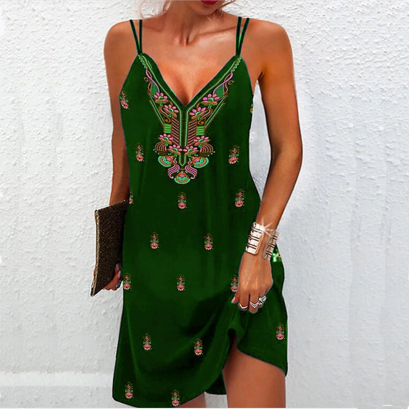 Women's Summer Boho V-Neck Dress - Flowy Bohemian Maxi Dress for Beach Vacation