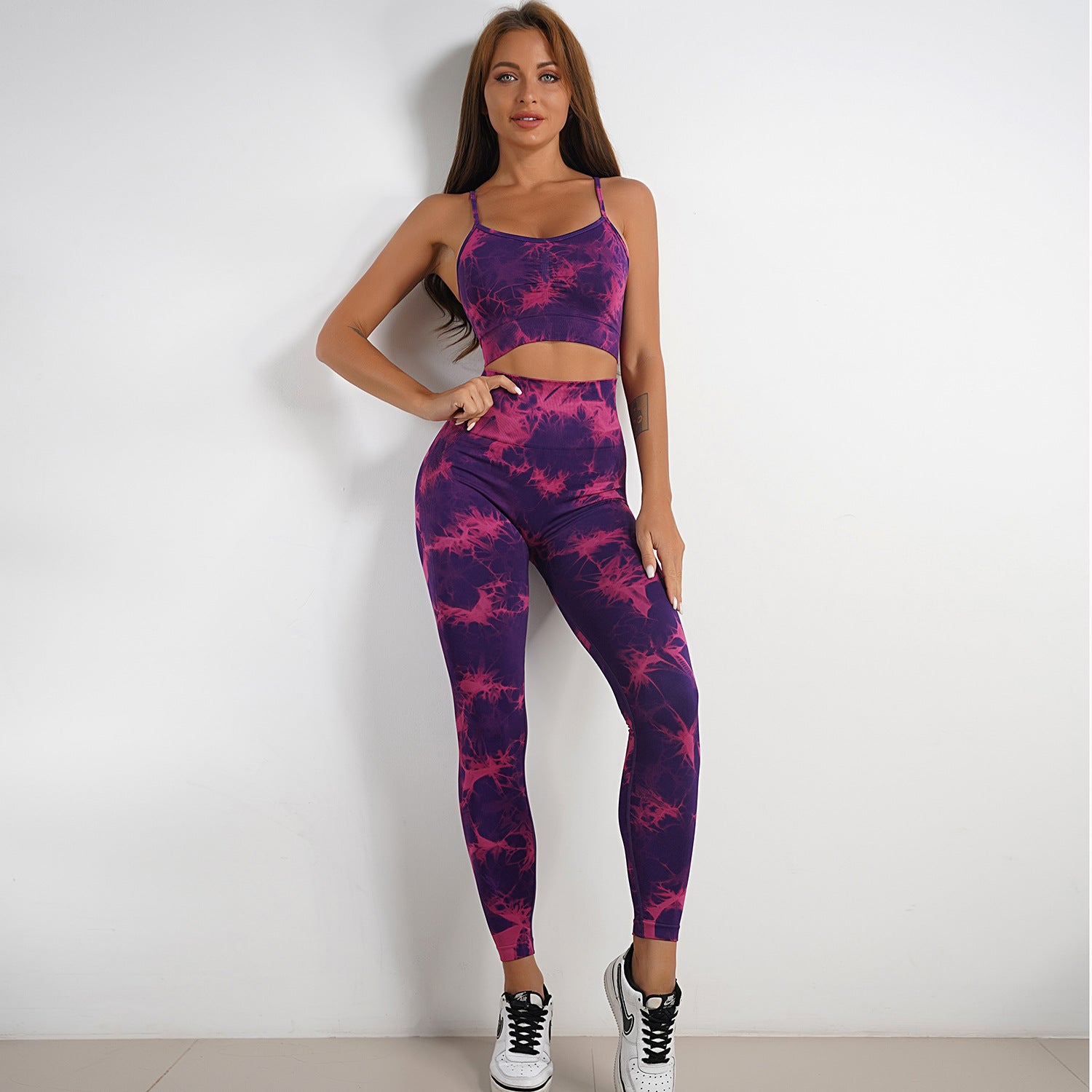 Vibrant Tie-Dye Yoga Suit Set - High Waist Shorts & Crop Top for Women Fitness