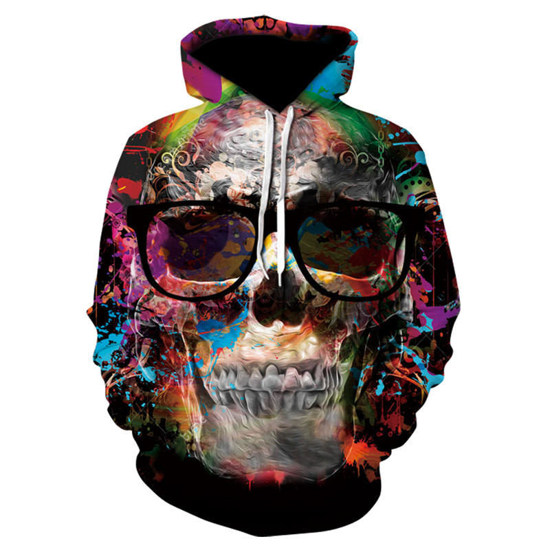 Scary Skull Print Hoodie - Gothic Loose Fit Long Sleeve Hooded Sweatshirt for Street Style
