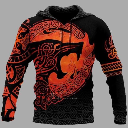 Jing Viking Warrior 3D Print Hoodie - Unisex Norse Mythology All-Over Sublimation Pullover Sweatshirt