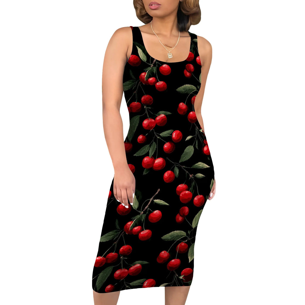 Boho Floral Midi Sundress with Pockets - Sleeveless Women's Tank Dress