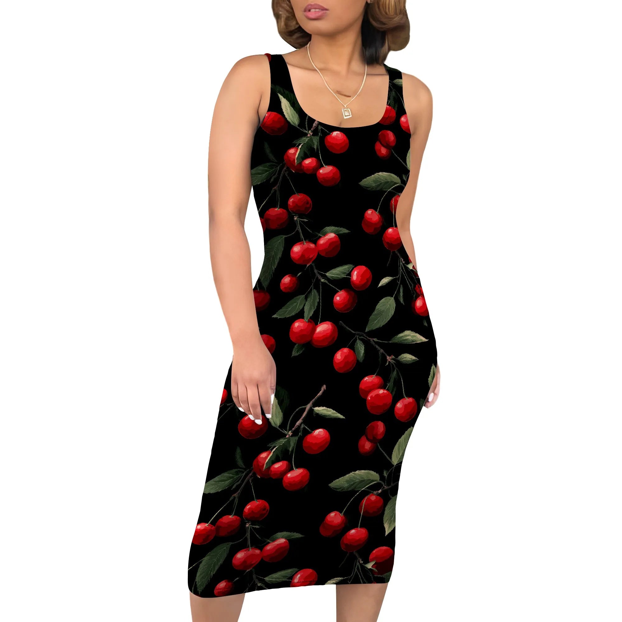 Boho Floral Midi Sundress with Pockets - Sleeveless Women's Tank Dress