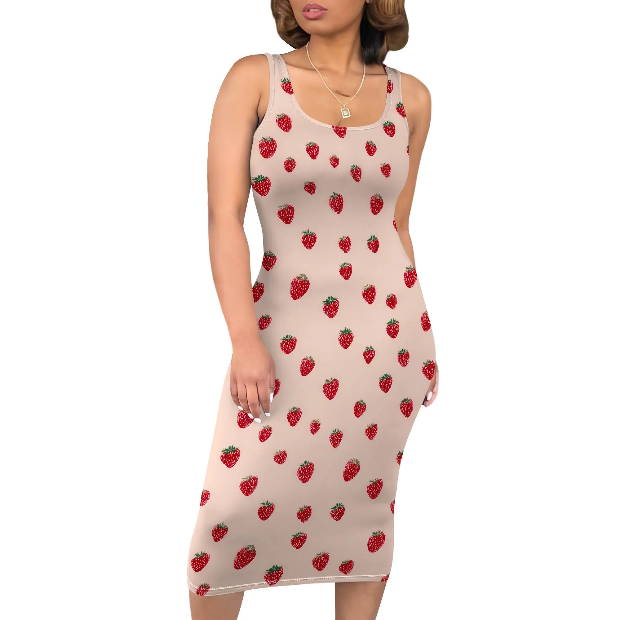 Boho Floral Midi Sundress with Pockets - Sleeveless Women's Tank Dress