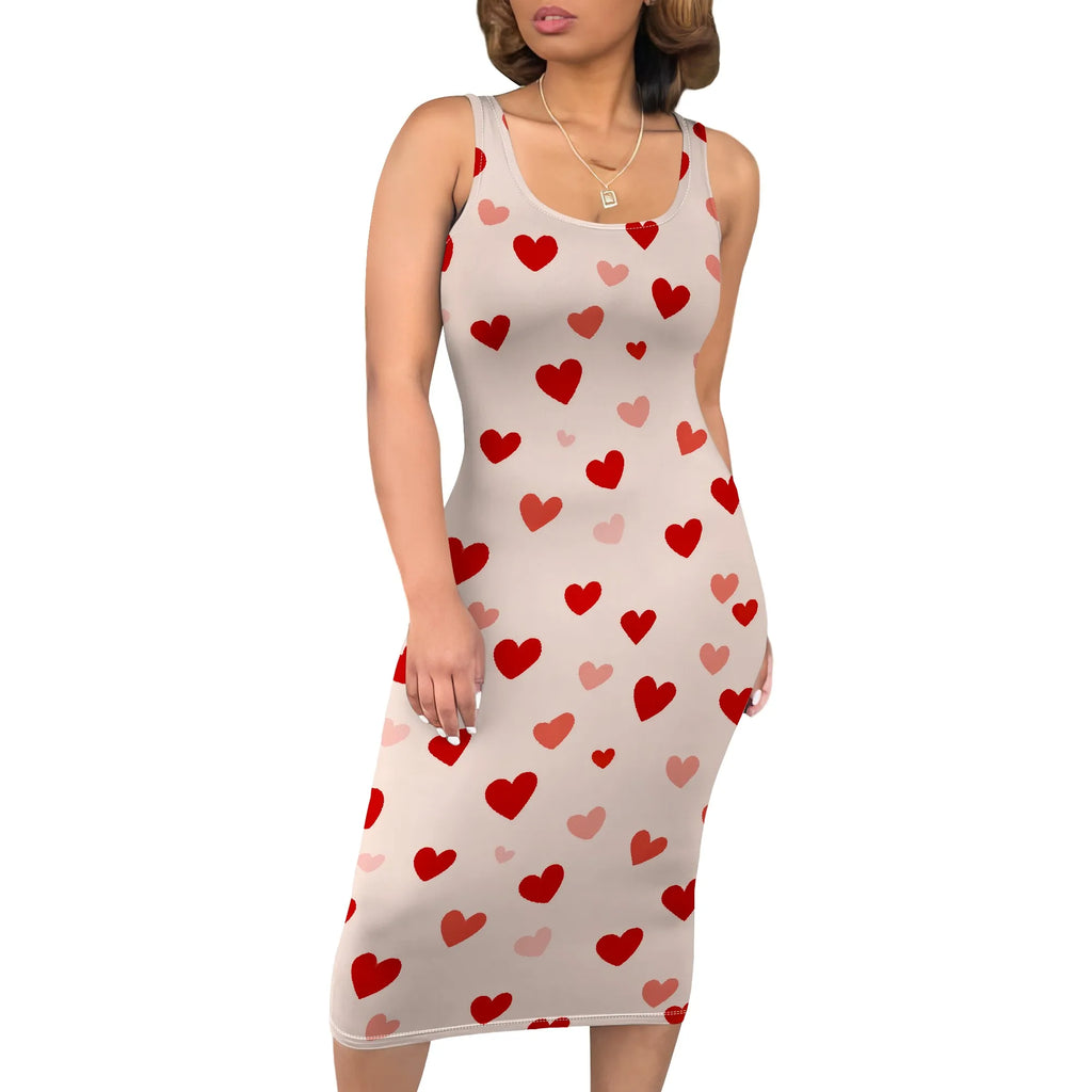 Boho Floral Midi Sundress with Pockets - Sleeveless Women's Tank Dress