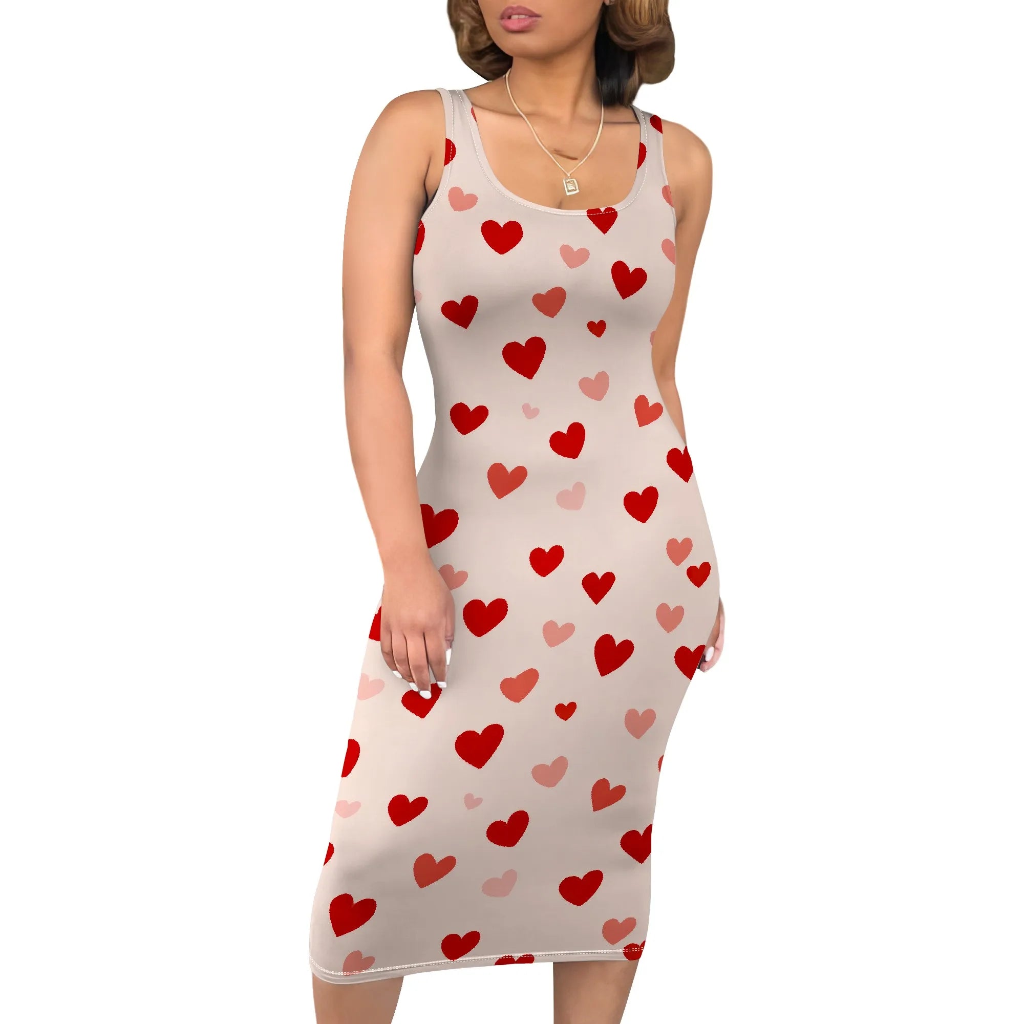 Boho Floral Midi Sundress with Pockets - Sleeveless Women's Tank Dress