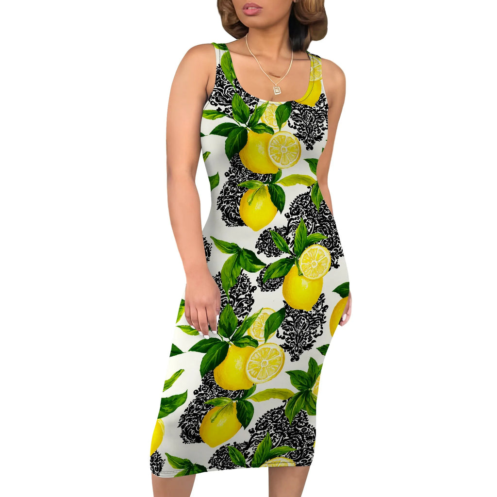Boho Floral Midi Sundress with Pockets - Sleeveless Women's Tank Dress