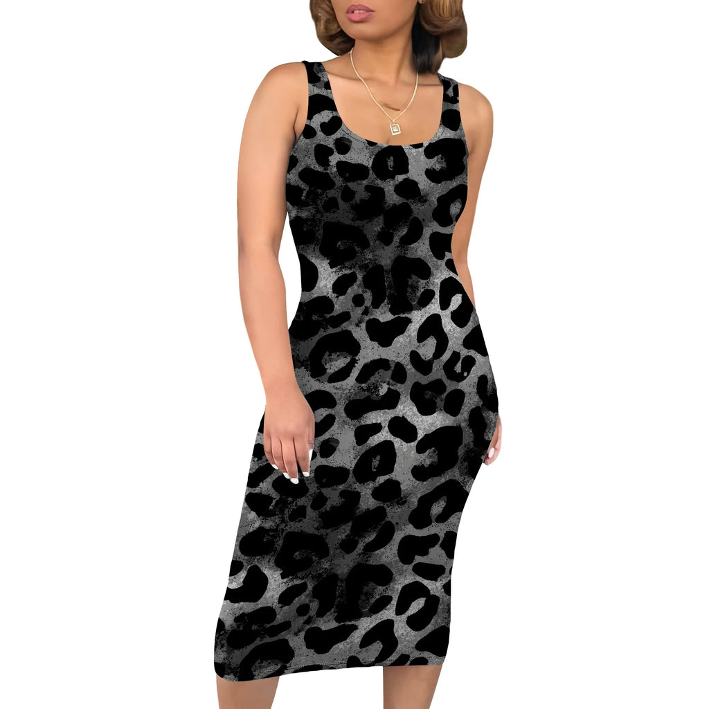 Boho Floral Midi Sundress with Pockets - Sleeveless Women's Tank Dress