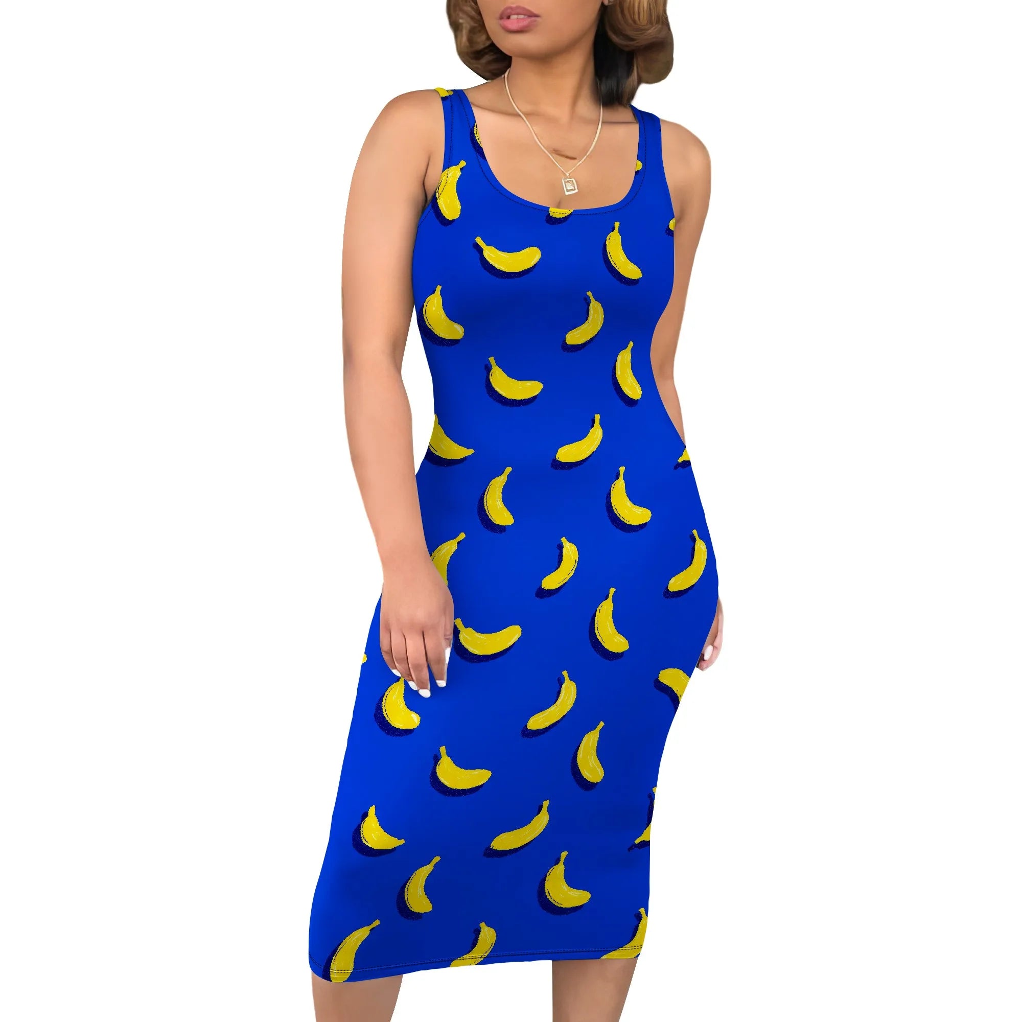 Boho Floral Midi Sundress with Pockets - Sleeveless Women's Tank Dress