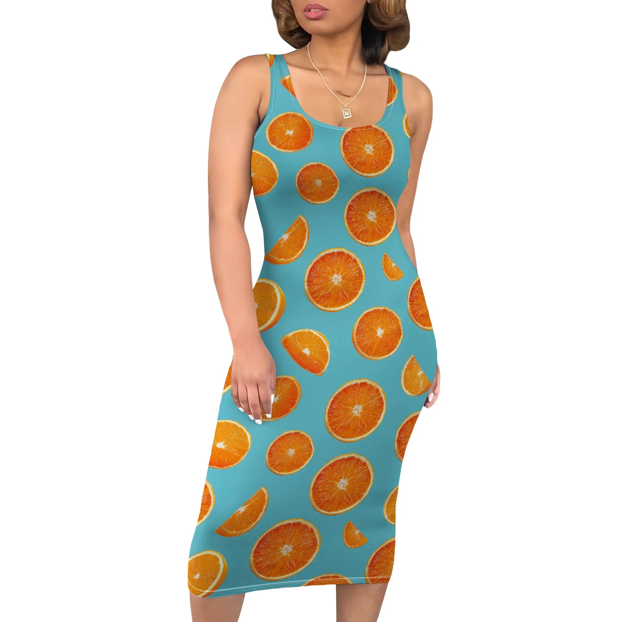 Boho Floral Midi Sundress with Pockets - Sleeveless Women's Tank Dress